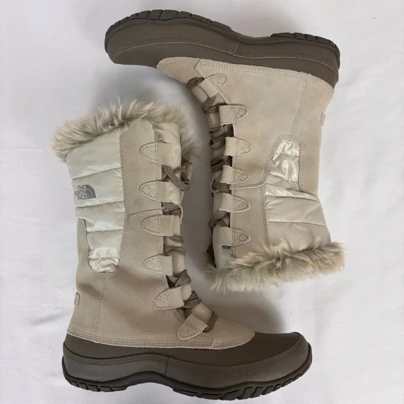 The North Face Nuptse Purna Waterproof Mid-Calf Faux Fur Boots Ivory Size 8.5 - Picture 10 of 16